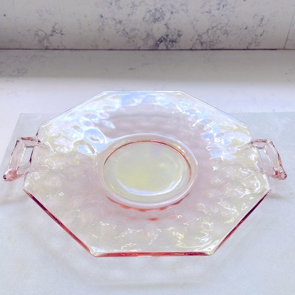 Pink Flamingo Depression Glass Cheese Plates Made by Heisey Matching Pair of 2 - Picture 10 of 10